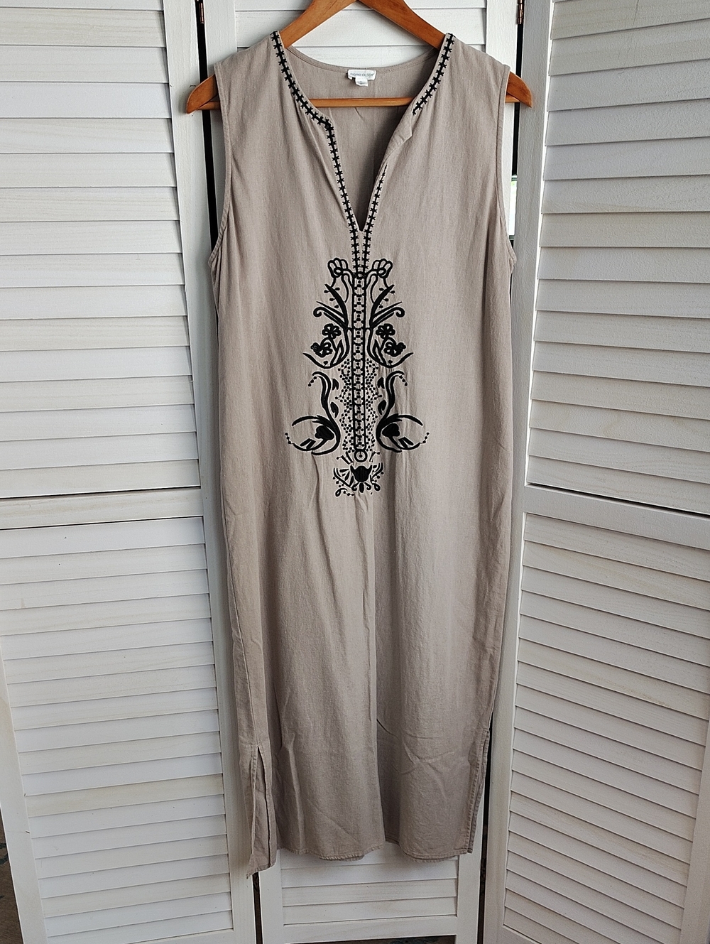 Sigrid Olsen Beige Tunic Dress with Black Embroidery
